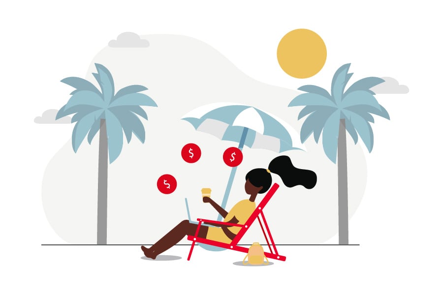 An illustration of a woman relaxing on a beach