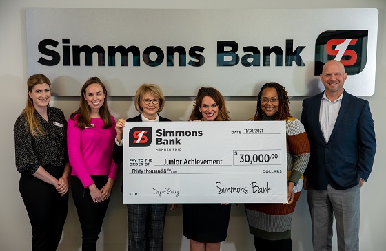 Simmons Bank Presents Third Annual Giving Tuesday Donation to Junior Achievement