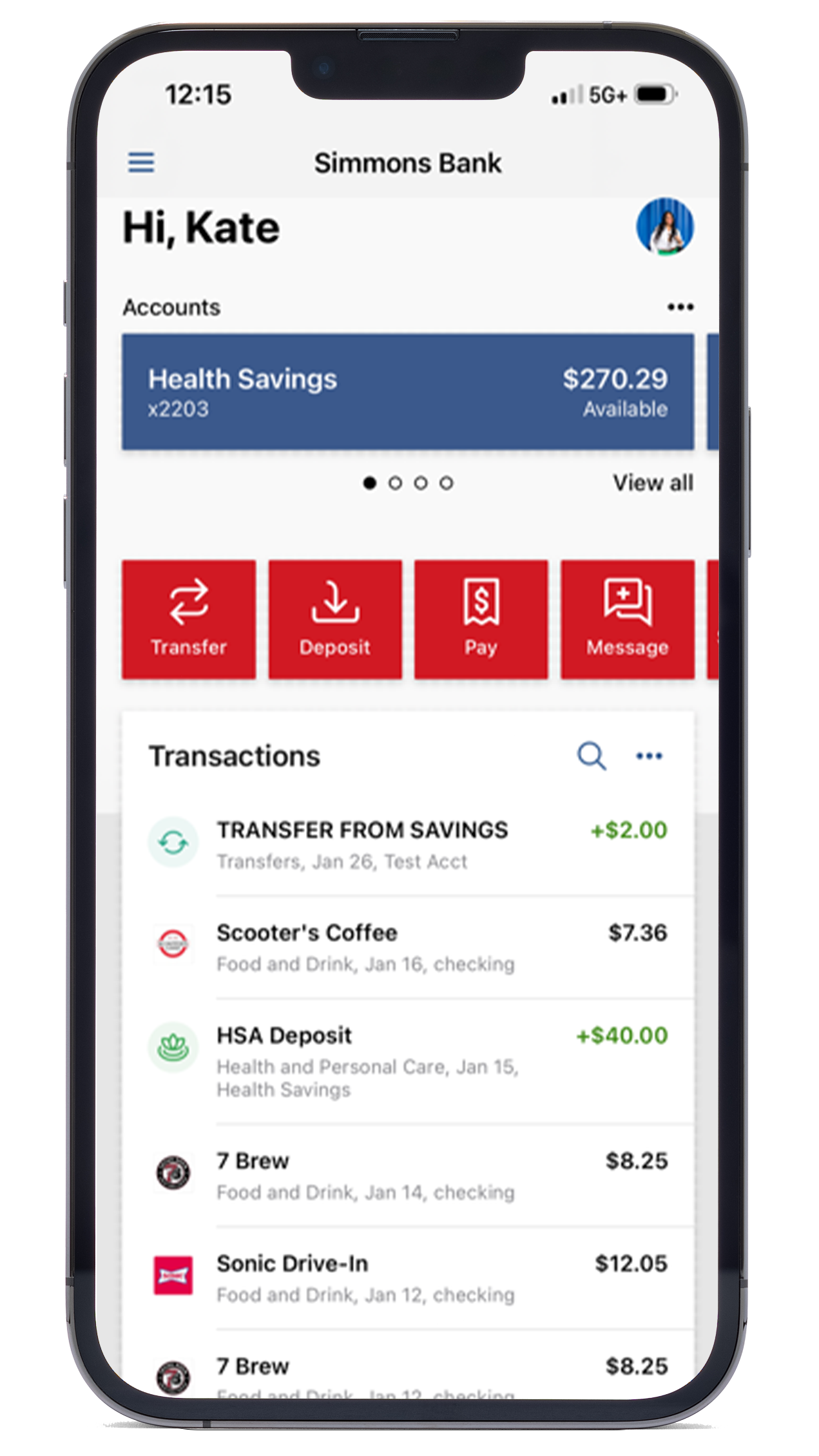 A mobile phone displaying the Simmons Bank Mobile Banking app