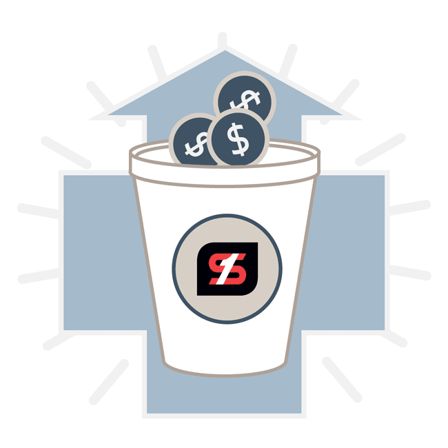 Coins rising out of container icon
