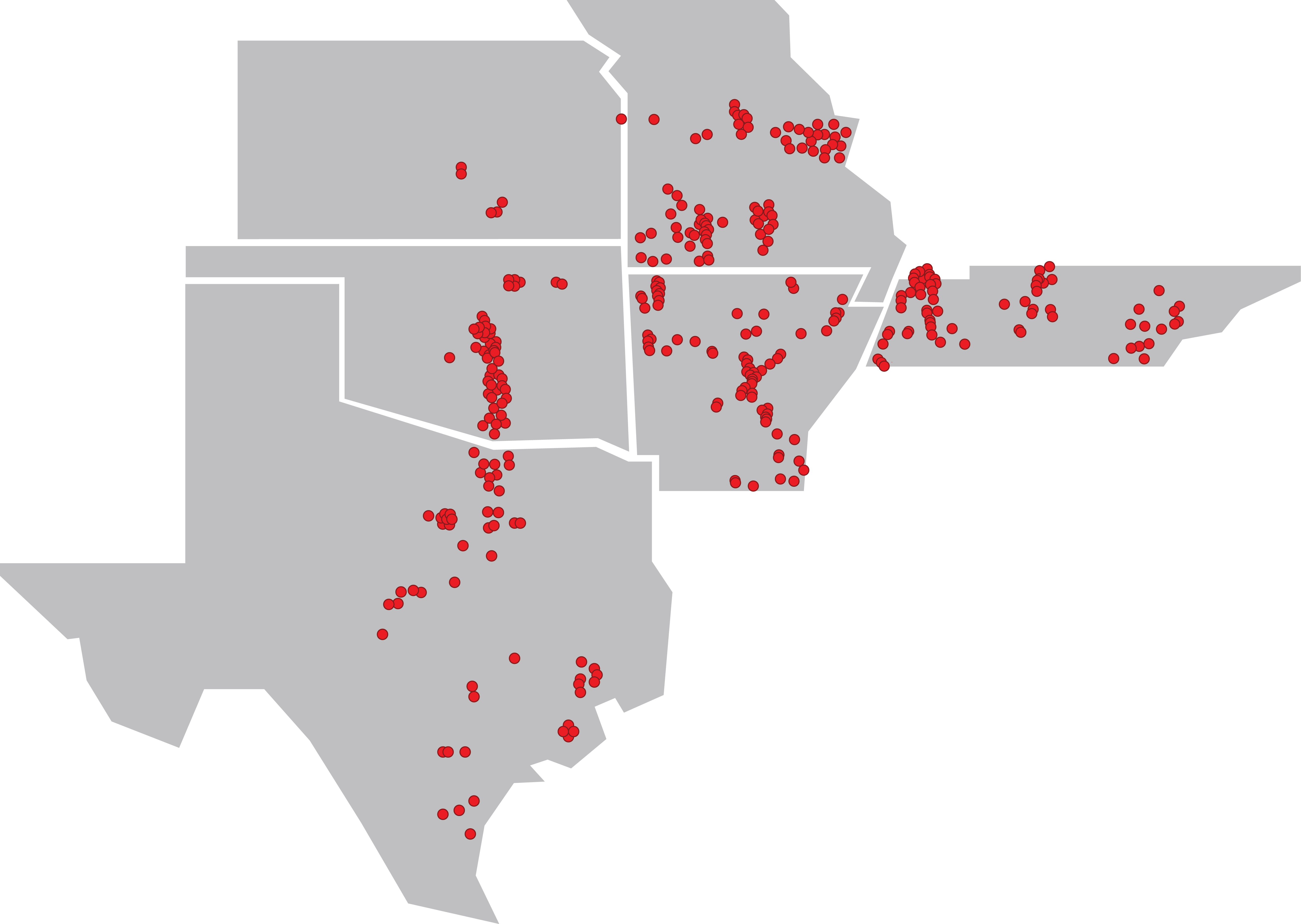 Map of states that contain a Simmons Bank presence: Texas, Oklahoma, Kansas, Missouri, Illinois, Arkansas and Tennessee